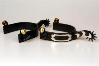 Western Aztec Black Steel Spurs with German Silver