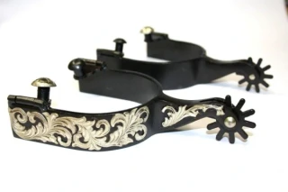 Western Floral Black Spurs with Silver